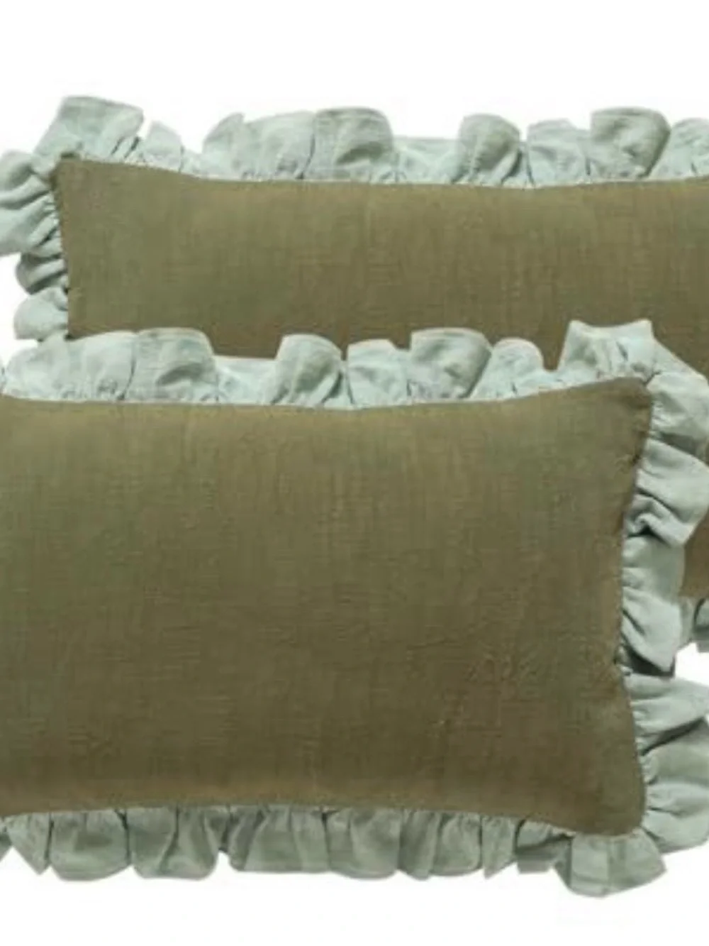 Ruffled Edge Decorative Pillow Covers Pair - Olive with Light Sage Ruffle